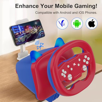 DOYO Gaming Steering Wheel with Pedals, 270° Wireless Racing Wheel | Steering Wheel for PC/Switch/PS4/PS3/IOS/Android Racing Games with Dual-Vibration Motors - Enhanced Mario Kart Eeperience - color: Red+Blue