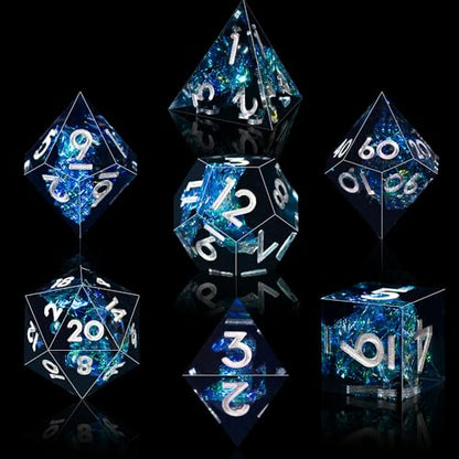 AUSTOR 7-Die DND Dice Set Handmade Sharp Edge Polyhedral Dice for Dungeons and Dragons D&D RPG MTG Table Games（Dark Star, Silver） - color: Dark Star,silver