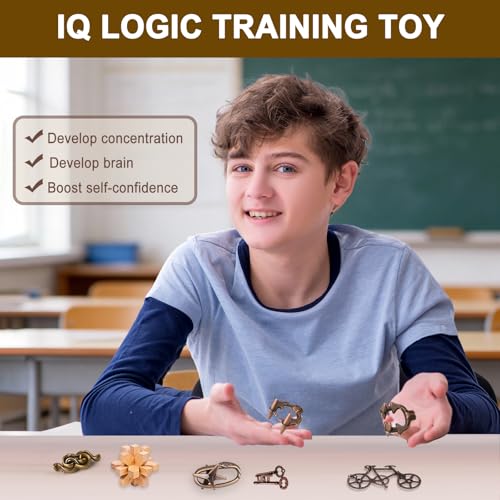 32 Pcs Brain Teaser Puzzles Set for Adults Kids – Wooden & Metal 3D IQ Game, Challenging Disentanglement Logic Puzzles, Family Party Favor Portable Travel Pouch Set - style: 32PCS Metal+Wood Puzzles