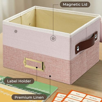 Vienrose Greeting Card Organizer Box, Foldable Storage Box with 20 Removable Dividers and 84 Self-Adhesive Labels, Card Box for Greeting Cards Photos Envelopes Stickers Postcards, Light Pink&Lotus - color: Light Pink & Lotus
