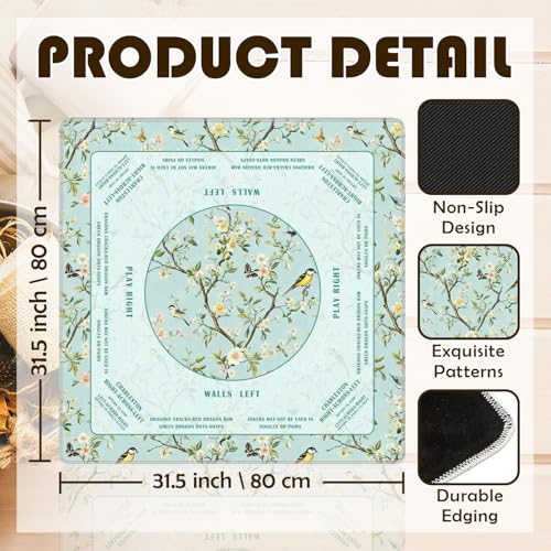 Turquoise Floral Bird Chinoiserie Mahjong Mat 31.5 x 31.5 in,Traditional Chinese Flower Non-Slip Noise Reduction Gaming Mat for Table American Mahjong Poker Board Games Card Games Dominoes - color: Emerald Chinese Style Flower & Bird Mahjong Mat