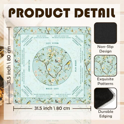 Turquoise Floral Bird Chinoiserie Mahjong Mat 31.5 x 31.5 in,Traditional Chinese Flower Non-Slip Noise Reduction Gaming Mat for Table American Mahjong Poker Board Games Card Games Dominoes - color: Emerald Chinese Style Flower & Bird Mahjong Mat