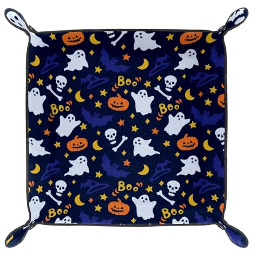 Halloween Pattern Dice Tray PU Leather Dice Rolling Tray Folding Dice Holder for Dice Games, Like RPG, DND and Other Table Games - color: Multi 1