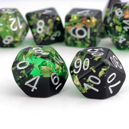 Haxtec DND Dice Set, 7 Pcs Gold Foil Resin Polyhedral Dice for Table Game | Green Black D&D Dice for Role Playing Games with Velvet Pouch, Compatible with Dungeons and Dragons, Gifts for DM Masters - color: Green Black