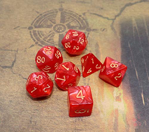 Polyhedral DND Dice Set for Dungeon and Dragons D&D Pathfinder MTG 7-Die RPG Dice with Dice Bag（Red Dice） - color: Red