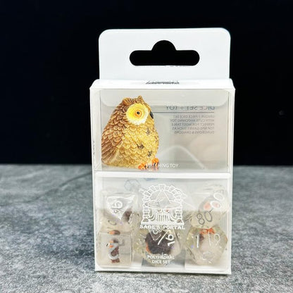 Sage's Portal Familiars Dice and Toy Set Combo Resin DND Dice Set Polyhedral Dice Set for Dungeons and Dragons RPG Pathfinder Tabletop TTRPG (Owl+ Figurine) - color: Owl, style: Dice Set +Mini Figure