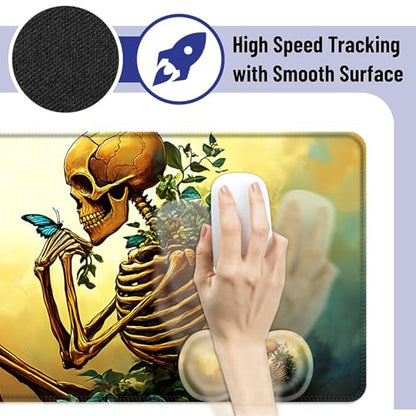 Large Mouse Pad and Keyboard Wrist Rest, Desk Pad for Keyboard and Mouse, 4-in-1 Large Gaming Mouse Pad with Wrist Support, Desk Mat for Home Office Study Game,Skeleton and Butterfly - color: Skeleton and Butterfly