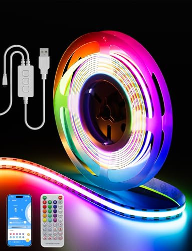 PAUTIX RGB Smart IC USB LED Light,5V RGB COB LED Strip USB Powered,UL-Listed Multicolor Flexible Tape Light 6.56ft/2m with Music Mode/APP Control,for TV,Scooter,Computer Desk Decor - size: 6.56 ft - USB Powered (APP Control)