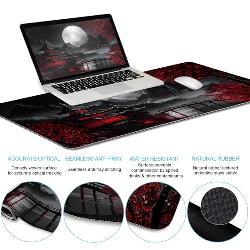 LIMKRIAN Japanese Ergonomic Mouse Pad with Wrist Rest, Large Desk Mat Set | Gaming Computer Mat, Keyboard Wrist Support, Coaster, Desk Matt for Desktop, Japanese Anime Office Supplies Desk Accessories - color: XXL-Full Moon