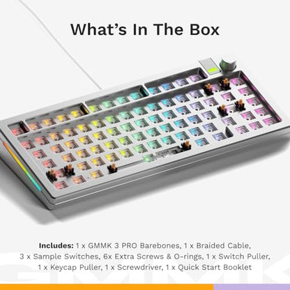 Glorious Gaming - GMMK 3 PRO Barebones Custom Keyboard Kit w/Knob, Custom Modular Aluminum Body & Gasket System, Hotswappable 75% Keyboard, Sound Dampening Foam, Aluminum Switch Plate(Silver) - color: Silver, size: TKL, style: GMMK 3 Pro