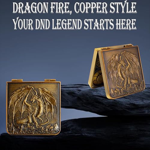 Metal DND Dice Set 7-in-1 Spinner with Dragon Case - Ancient Bronze | Foldable polyhedral dice, for Dungeons & Dragons RPG games, Premium metal spinner,3D dragon, storage case included - color: Ancient Bronze
