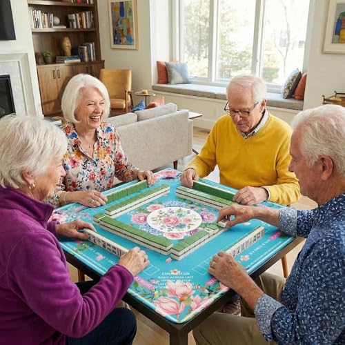 Britimes Mahjong Mat with Black Carrying Bag,31.5"x31.5", Floral Butterfly | Teal Non-Slip Noise Reduction Gaming Mat Rubber Multi Purpose Game Table Cover for Mahjong Card Dominoes Board Tile Games - color: Light Blue