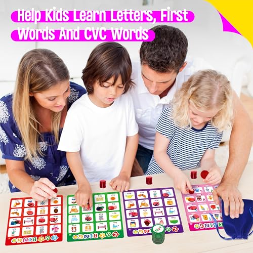 SpriteGru Alphabet & CVC Bingo Game, 12 Bingo Board ABC Letters, CVC Words Phonetic Game, Letters Phonetic Awareness Early Educational Learning Toys - Ages 4 and up, Perfect for Classroom & At Home - style: Alphabet & CVC Bingo Game