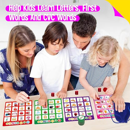 SpriteGru Alphabet & CVC Bingo Game, 12 Bingo Board ABC Letters, CVC Words Phonetic Game, Letters Phonetic Awareness Early Educational Learning Toys - Ages 4 and up, Perfect for Classroom & At Home - style: Alphabet & CVC Bingo Game