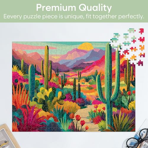500 Piece Puzzle for Adults, Desert Landscape Cacti Mountain Jigsaw Puzzle 500 Piece for Seniors Teens, Family Puzzles Game Interlock Perfectly No Dust, Home Decoration Puzzles Birthday Party Gift - style: Desert Cacti Puzzle