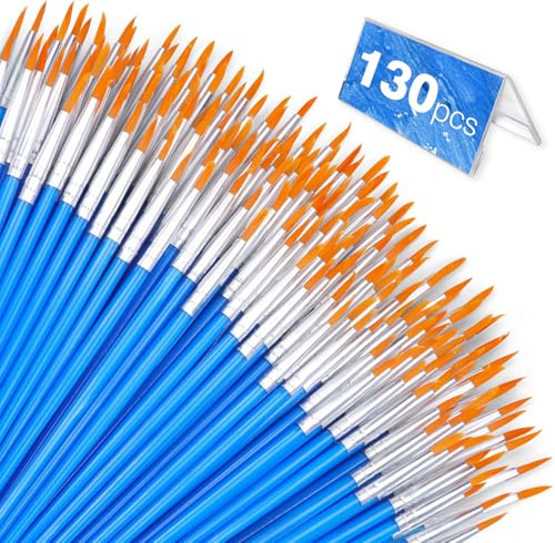 AROIC Small Paint Brushes Bulk,130pcs Nylon Hair Round Detail Brushes for Classroom Model Oil Watercolor Face Acrylic Painting,Acrylic Paint Brushes Professional Artist and Kids Painting Kits - color: Blue, size: 130 Fine