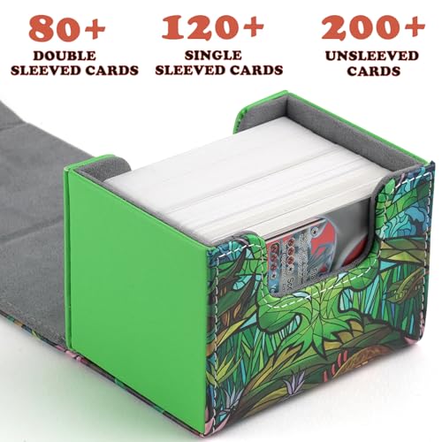 Deck Box for MTG Cards, Trading Commander Deck Case Holds 120+ Sleeved Cards, PU Leather Magnetic Collectible Card Storage Box Fits for TCG Magic Card (A-Green) - color: A-Green