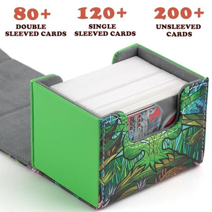 Deck Box for MTG Cards, Trading Commander Deck Case Holds 120+ Sleeved Cards, PU Leather Magnetic Collectible Card Storage Box Fits for TCG Magic Card (A-Green) - color: A-Green
