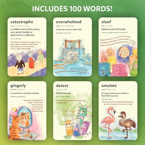 Skillmatics Vocabulary Flash Cards for Kids - Learn 100 Words with Wordplay, Visuals, & Soundplay, Educational Gift for Ages 8, 9, 10 & Up, Screen-Free Language Game - style: Level 1