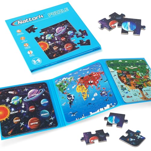 Nattork Magnetic Puzzle Book for Toddlers 3-6 Girls Boys,Map Puzzles Game for Kids Ages 3-6,Learning Magnet with Fun for 3 4 5 6 Years Old Children Boys Girls - color: Map 75pc