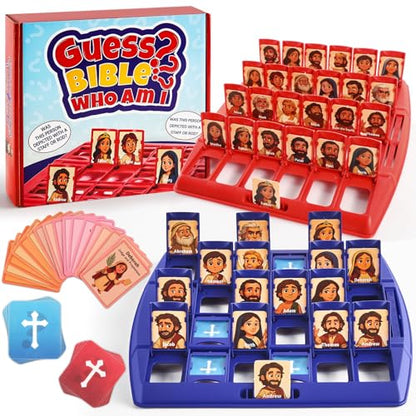 Guess Bible Game Who Am I Classic 24 Bible Holy Characters with Life Story & Verse Cards Christian Board Game Trivia Study Supplies for Church Sunday School Family Youth Group Catholic Gift