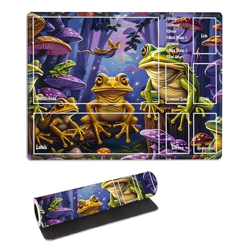 for MTG Playmat with Zones Storage Bag, for TCG Playmat and Playing Card Mat for Magic Board Games, Frog Non-Slip Stitched Edges Game Mat, Rollable Foldable Card Play mats - color: Frog, size: With Zone 17.32''x13.78''