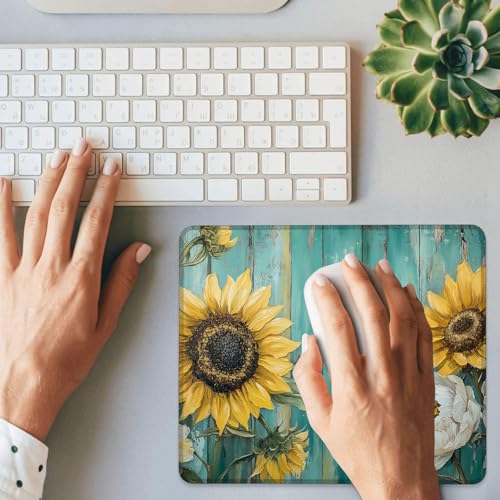 Sunflowers and Peonies Mouse Pad Square Mouse Mat Non-Slip Rubber Base Mousepad with Stitched Edge, Portable MousePads for Desk Computers Laptop Office, 9.5x8 Inches - color: Sunflowers and Peonies