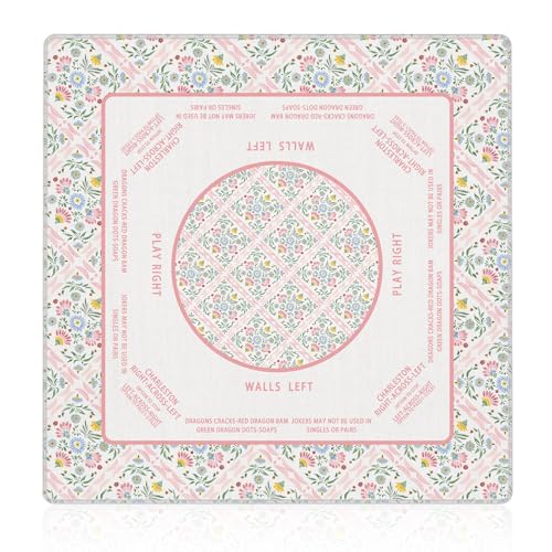 Pink Floral Mahjong Mat 31.5"x31.5", Cottagecore Botanical Flower Non-Slip Noise Reduction Gaming Mat for American Mahjong Poker Card Board Games Dominoes - color: Pink Floral Mahjong