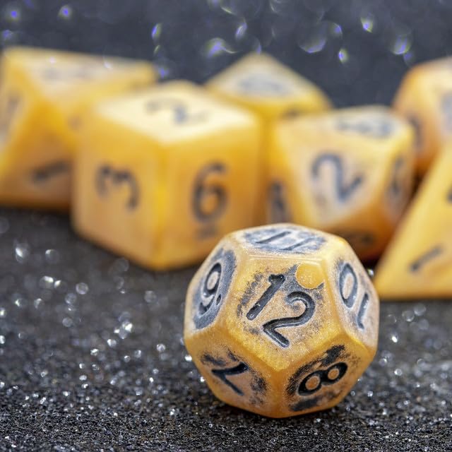 Sage’s Portal Stones DND Dice Set Acrylic Opaque 7-PC Polyhedral DND Dice Set for Dungeons and Dragons D&D Sage’s Cantrips RPG Tabletop TTRPG (Ancient Gold Stone) - color: Ancient Gold Stone