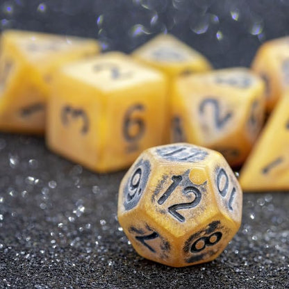 Sage’s Portal Stones DND Dice Set Acrylic Opaque 7-PC Polyhedral DND Dice Set for Dungeons and Dragons D&D Sage’s Cantrips RPG Tabletop TTRPG (Ancient Gold Stone) - color: Ancient Gold Stone