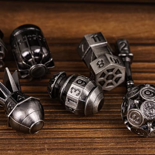 UDIXI Metal DND Dice Set 7PCS RPG Polyhedral Metal D&D Dice Set Nickel | Bomb Shape, Solid Metal, Cool Design, Leather Pouch Packaging, for Dungeons and Dragons Role Playing Games Tabletop Games - color: Ancient Silver