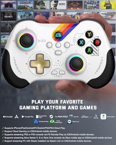 Joso Mobile Gaming Controller for iPad/iPhone/Tablet, Cloud Controller Remote Joystick for iOS/Android, Wireless Switch Controller with Macro Buttons/Hall-Rocker/Hall-Trigger - Starry Star White - color: Starry Star White