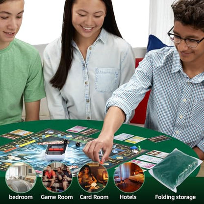 Felt Card Table Game Cover,36.2 Inch Round Tablecloth,Game Table Topper Mat Fit 36-48 Inch,Elastic Foldable Poker Table Cover Protector for Card Games, Mahjong, Board Games, Dice Games, and More