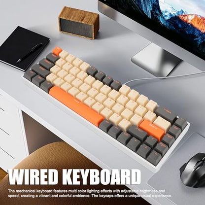 Zopsc 68 Keys Mechanical Keyboard, 60 Percent Compact RGB Backlit Gaming Keyboard, Red Switch Ergonomic Wired Keyboard for PC
