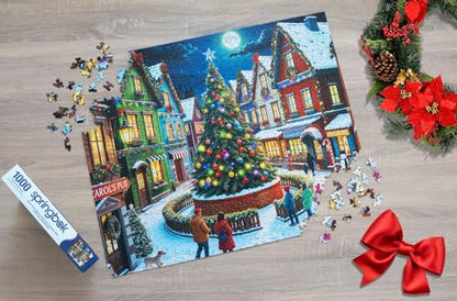 Springbok Merry Town Square 1000 Piece Jigsaw Puzzle for Adults - Christmas and Holiday Puzzle - Unique Cut Pieces - Made in USA - style: Merry Town Square
