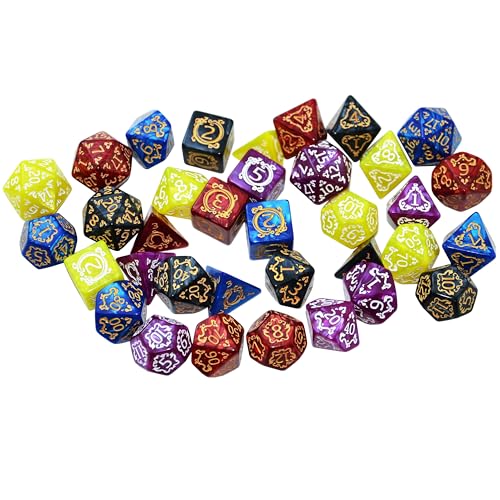 SmartDealsPro Retro Polyhedral Dice Sets with Pouches for D&D DND RPG MTG Dungeon and Dragons Table Board Roll Playing Games D4 D6 D8 D10 D% D12 D20 - color: 5-color Retro Dragon Pattern