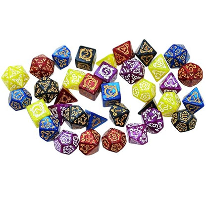 SmartDealsPro Retro Polyhedral Dice Sets with Pouches for D&D DND RPG MTG Dungeon and Dragons Table Board Roll Playing Games D4 D6 D8 D10 D% D12 D20 - color: 5-color Retro Dragon Pattern