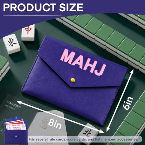 Leather Mahjong Card Clutch Pouch, 8 x 6 Inches Protective Case for American Mahjong Strategy Cards, Secure Magnetic Closure Accessories Holder, Elegant Game Night Gift (Dark Blue) - color: Dark Blue