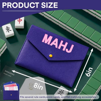 Leather Mahjong Card Clutch Pouch, 8 x 6 Inches Protective Case for American Mahjong Strategy Cards, Secure Magnetic Closure Accessories Holder, Elegant Game Night Gift (Dark Blue) - color: Dark Blue