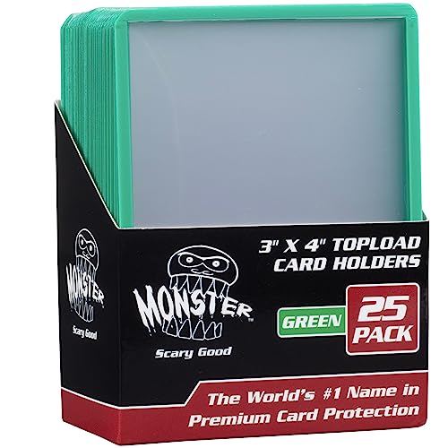 Monster Protectors Top Loaders Compatible with Pokémon and MTG, 25 Count | Hard Plastic 3 x 4 Card Sleeves with Green Border for Sorting, Fits Magic: The Gathering, Sports Cards and Standard TCG Cards - color: Green