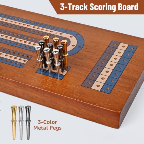 Cribbage Board Game Set,Travel Cribbage Game for Kids and Adults,Classic Strategy Games, Includes Playing Cards(Ages 8+)