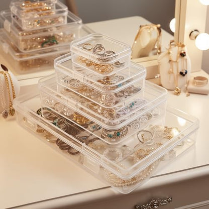 96 Pack Rectangular Clear Plastic Storage Containers | Mixed Sizes, Hinged Lid, For Beads and Small Craft Items - size: Mixed Sizes