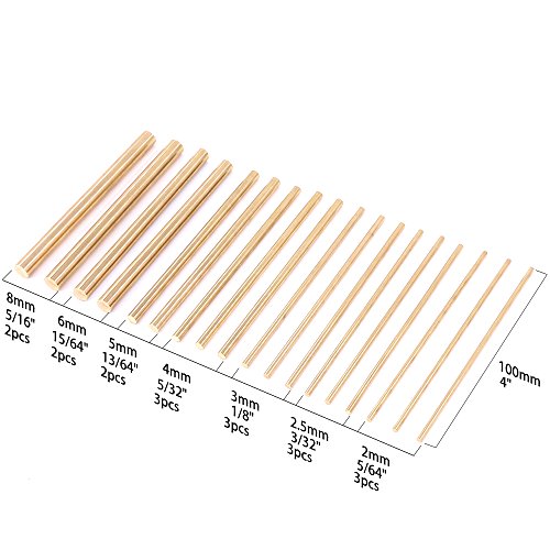 Swpeet 18Pcs Assorted Brass Solid Round Rod Lathe Bar Stock Kit, Diameter 2mm-8mm Length 100mm, Perfect for Various Shaft, Miniature Axle, Model Plane, Model Ship, Model Cars