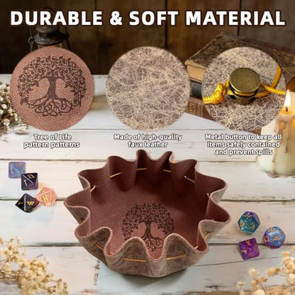 Leather Dice Tray with Life Tree Printed, 2-in-1 Collapsible Dice Rolling Tray & Drawstring Pouch, Portable Dice Bag for Tabletop Games, Rune Crystal Holder & Jewelry Storage - color: Pcd04y