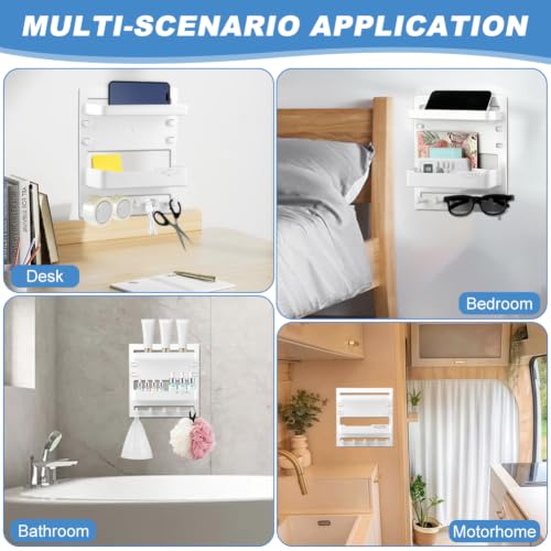 Bedside Shelf Wall Mount & Wall Nightstand for Bedroom,9 * 9.45inch Adhesive Nightstand Wallshelf with 5 Hooks,Wall Mount Shelf for Charging Station and Remote Control Holder(White) - color: White