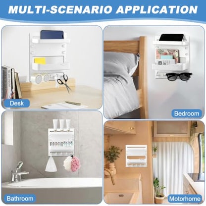 Bedside Shelf Wall Mount & Wall Nightstand for Bedroom,9 * 9.45inch Adhesive Nightstand Wallshelf with 5 Hooks,Wall Mount Shelf for Charging Station and Remote Control Holder(White) - color: White