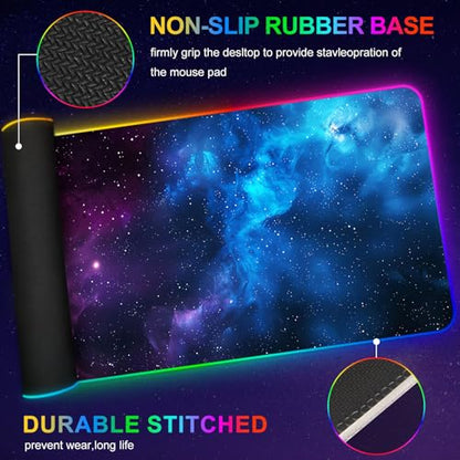 RGB Mouse Pad Led,XXL Large Mouse Pad Purple Blue Starry Nebula, Big Mouse mat Computer Mousepad with 14 Light Modes, 35.4 x15.7 Inch Keyboard Mat - color: Purple Blue Starry Nebula