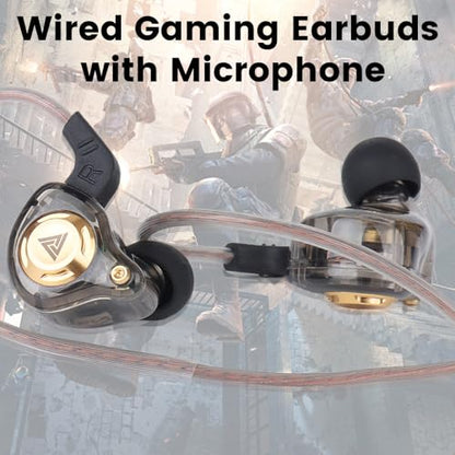 Wired Gaming Earbuds in-Ear Headphones HiFi Game Head Phones in Ear Monitors Deep Bass Sound Wired-Earbuds with 1DD 10mm Dynamic Driver Inear Earphones IEM for Music Gaming Video Calling (Black) - color: 블랙.