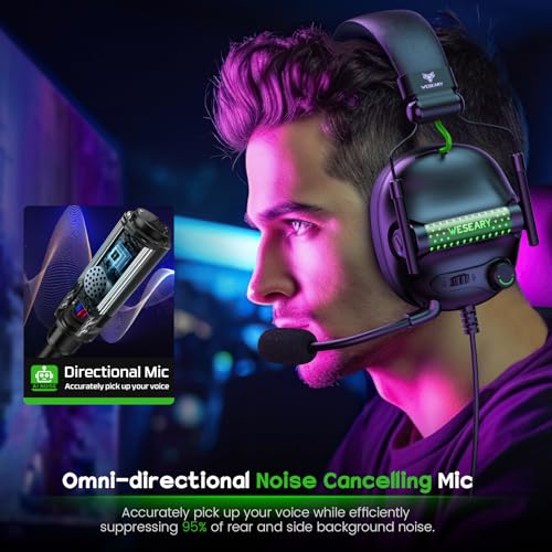 WESEARY Xbox, PS5, PS4, 스위치, PC, 모바일, 서라운드 사운드 게이밍 헤드폰용 유선 게이밍 헤드셋, ENC 노이즈 캔슬링 마이크, Atari 2600 액세서리용 50mm 드라이버, 소프트 메모리 폼 이어컵 | ENC 노이즈 캔슬링 마이크가 있는 게이밍 헤드폰, Atari 2600 액세서리용 50mm 드라이버, 소프트 메모리 폼 이어컵