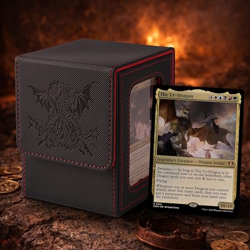 Dragon Themed MTG Deck Box with Commander Display (Black and Red) | Holds 120 Single/100 Double-Sleeved Cards, Fit MTG/PTCG/OPTCG Cards, Strong Magnet, PU Leather, With 2 Dividers & 1 Toploader - color: Dragon